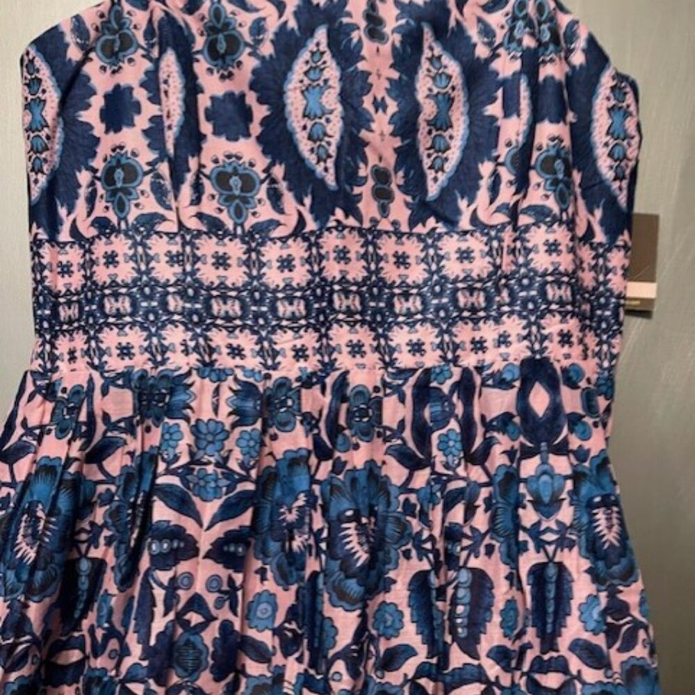 Taylor Retro Pink & Blue Floral Pleated Dress With Pockets Spaghetti Straps - Picture 13 of 16